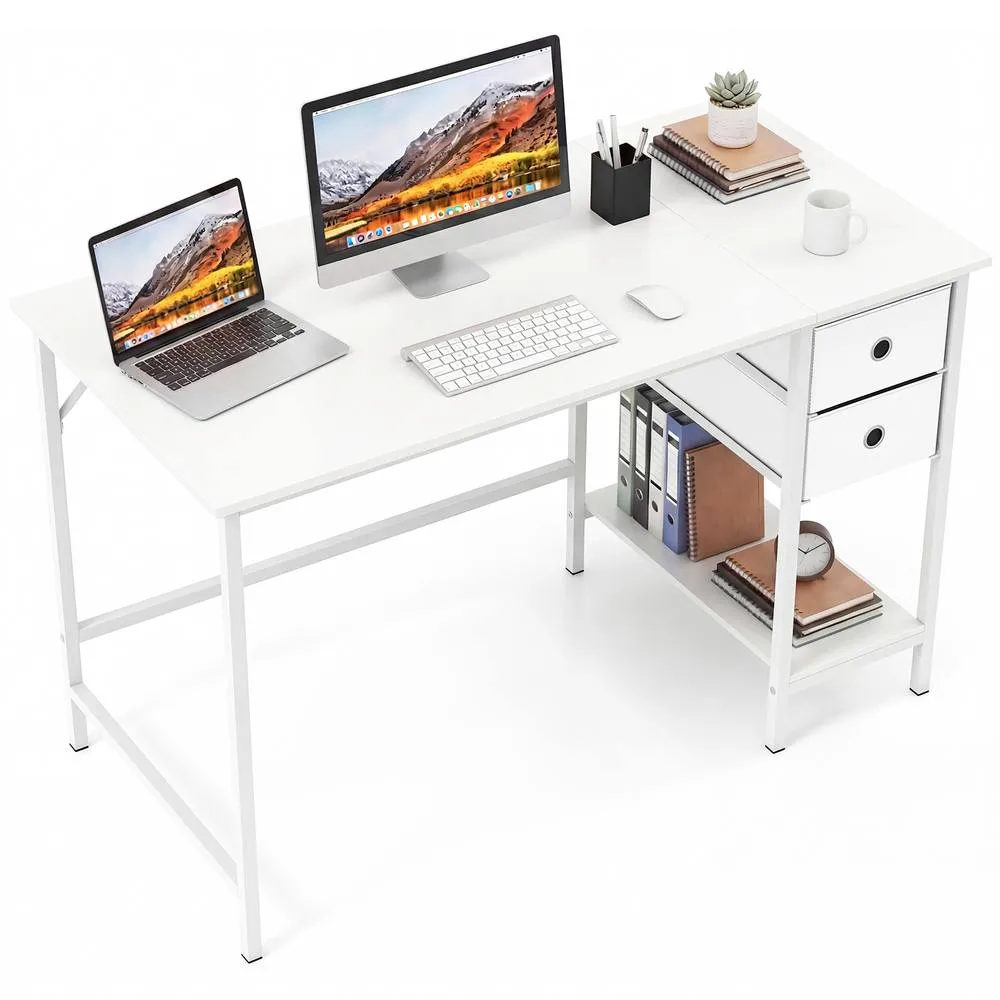 Costway Home Office Desk Modern Computer Workstation w/2 Drawers Writing Desk in White