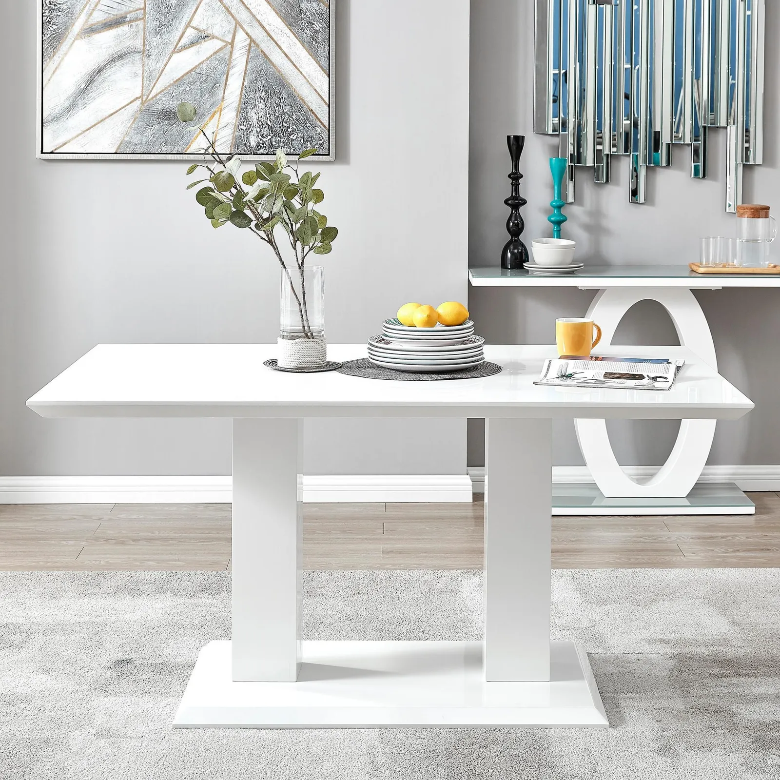 FurnitureboxUK Imperia 150cm 6-Seater Modern High Gloss Pillared Dining Table in White 1