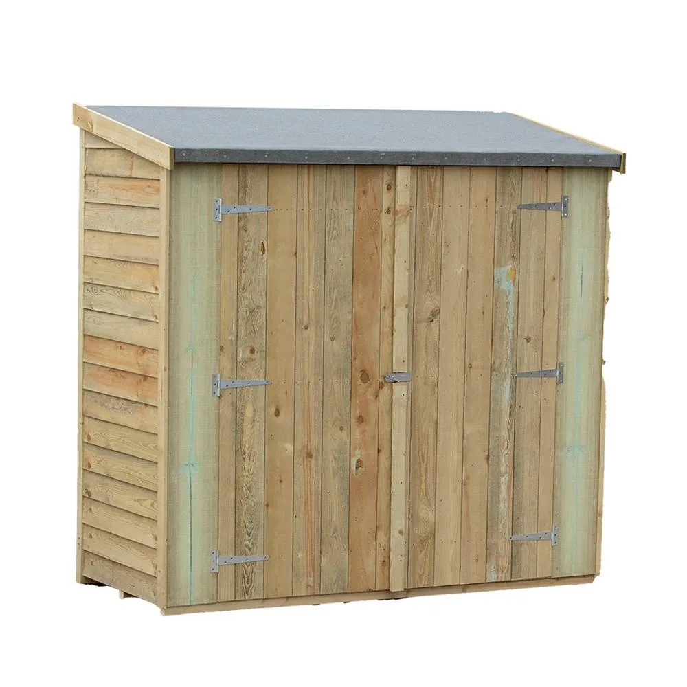 Shires Overlap 6 x 3 Feet Pressure Treated Pent Shed Double Door in Brown