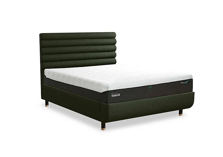 Arc Disc Ottoman Bed Frame with Vectra Headboard - King Size - Dark Green with Oak Feet
