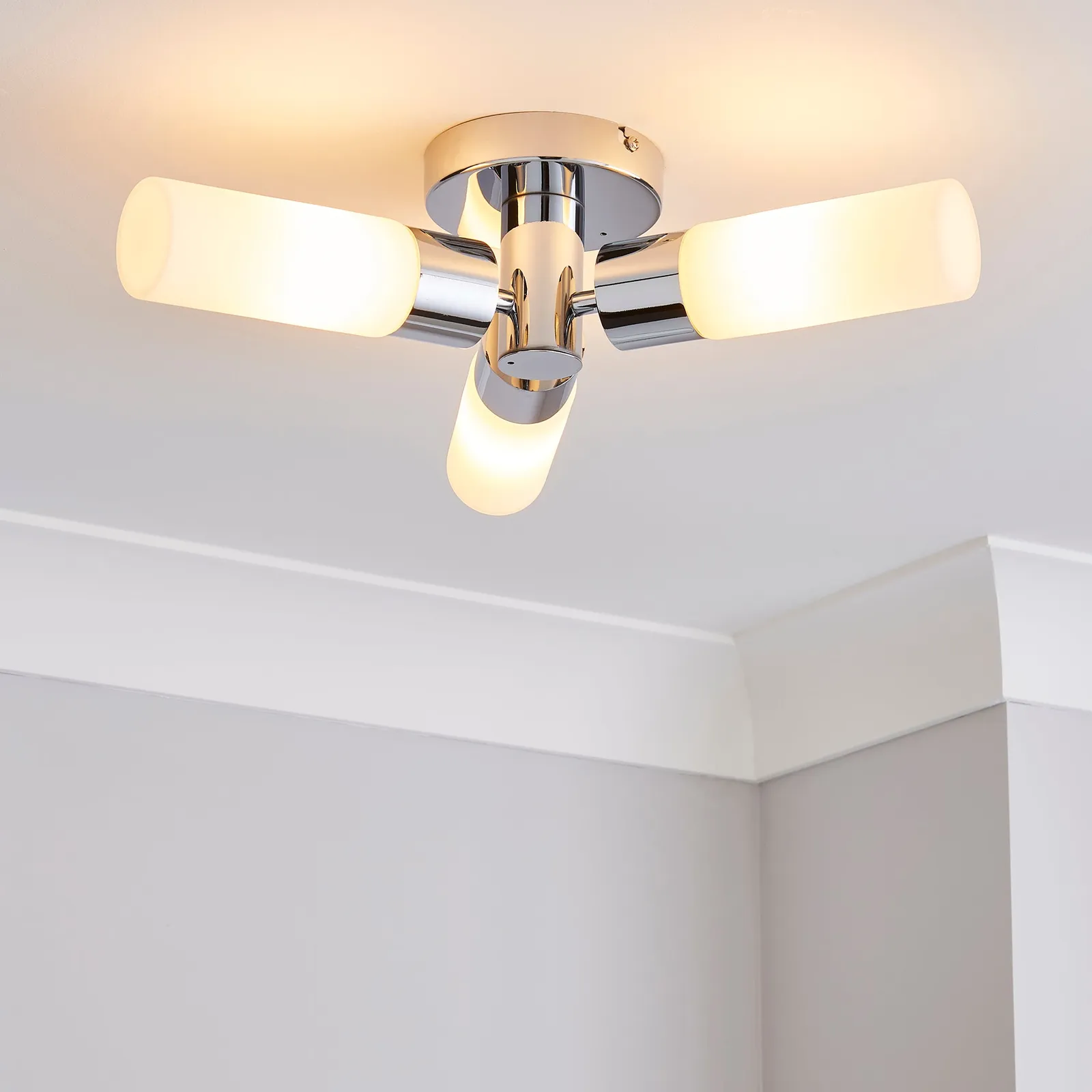 Porto 3 Light Chrome Bathroom Flush Ceiling Light