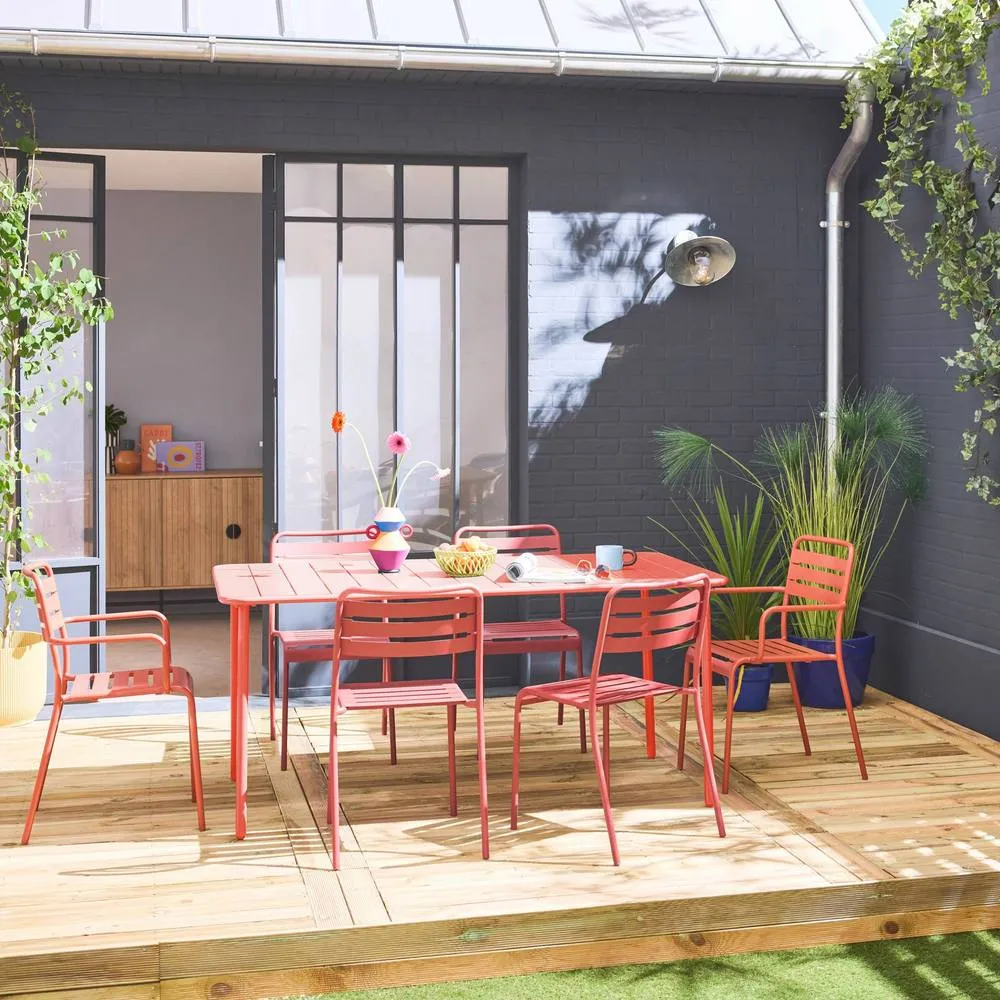 sweeek 6-seater metal garden table with 2 armchairs & 4 chairs in Terracotta 3