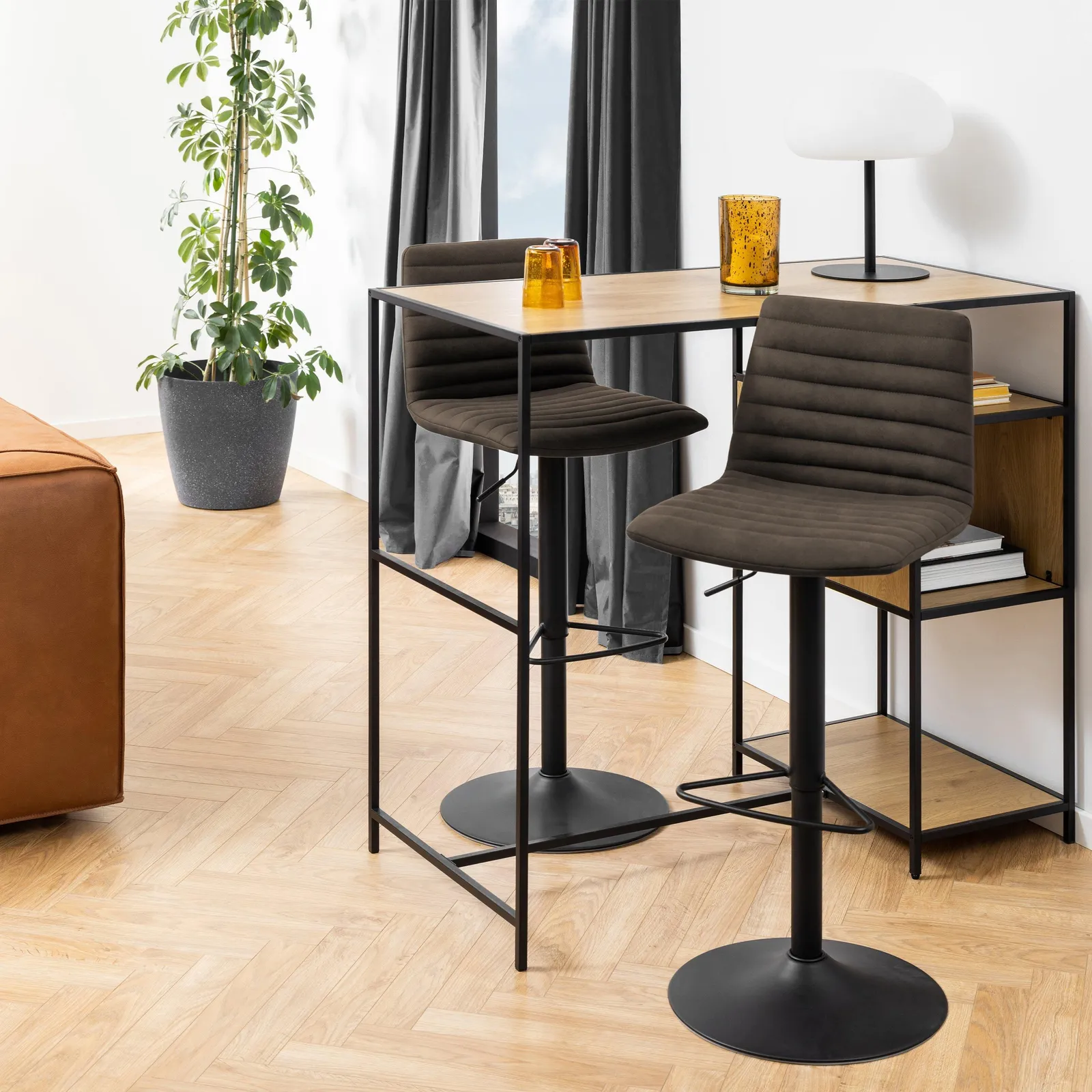 Furniture To Go Kimmy Bar Stool in Grey Fabic Set of 2 4