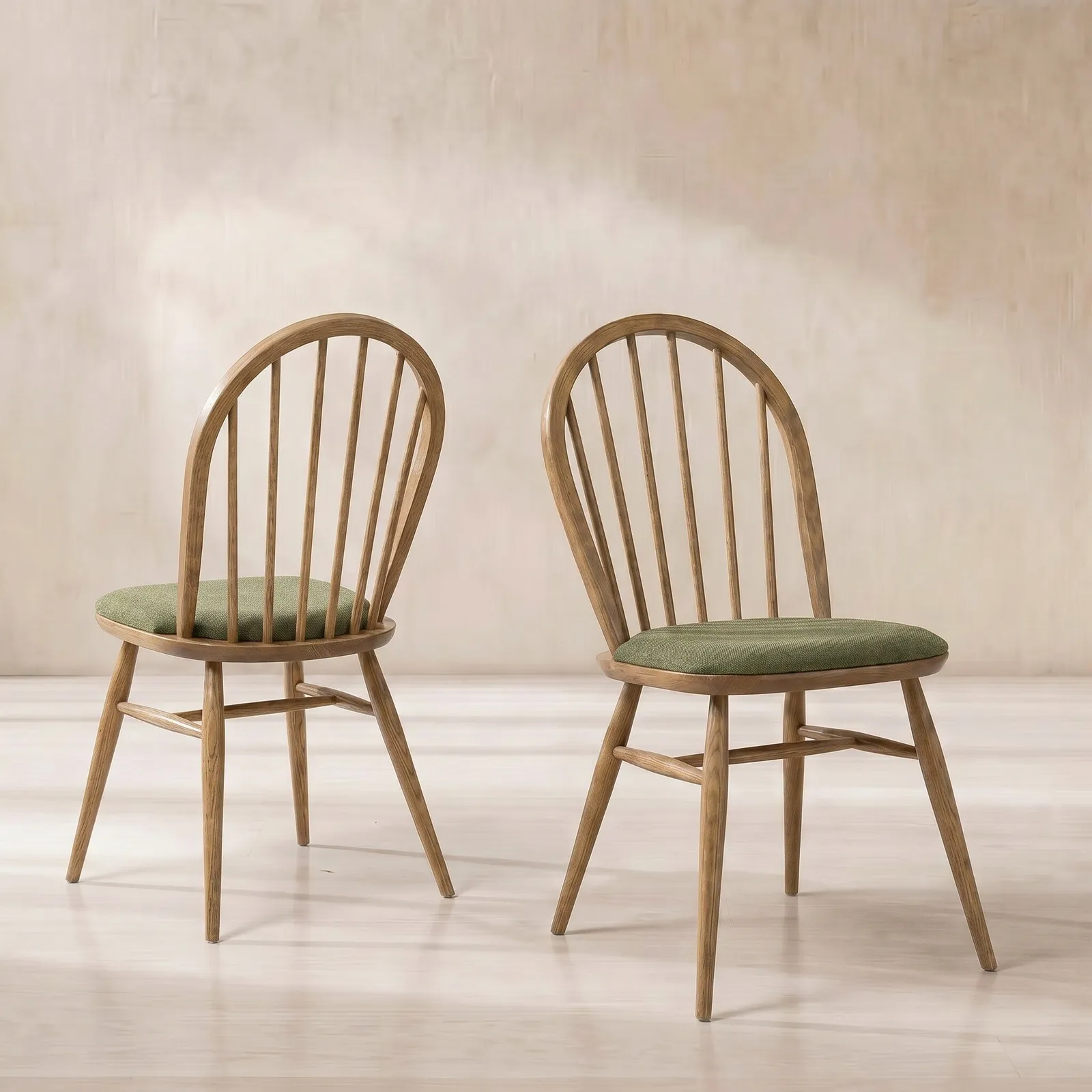 Ercol Windsor Upholstered Dining Chair, Green Wood | Barker & Stonehouse