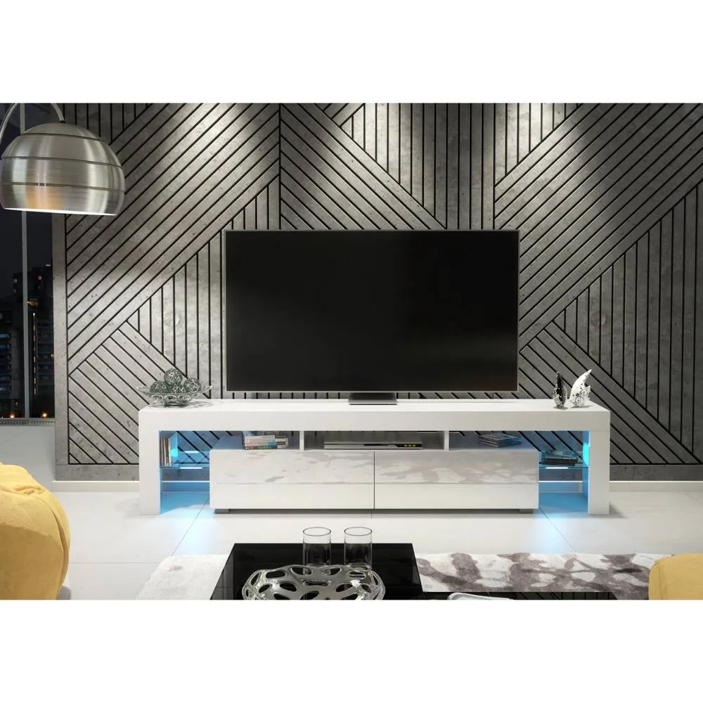 Creative Furniture Nova TV Unit 200cm - White with Gloss Doors + LED Lights 2