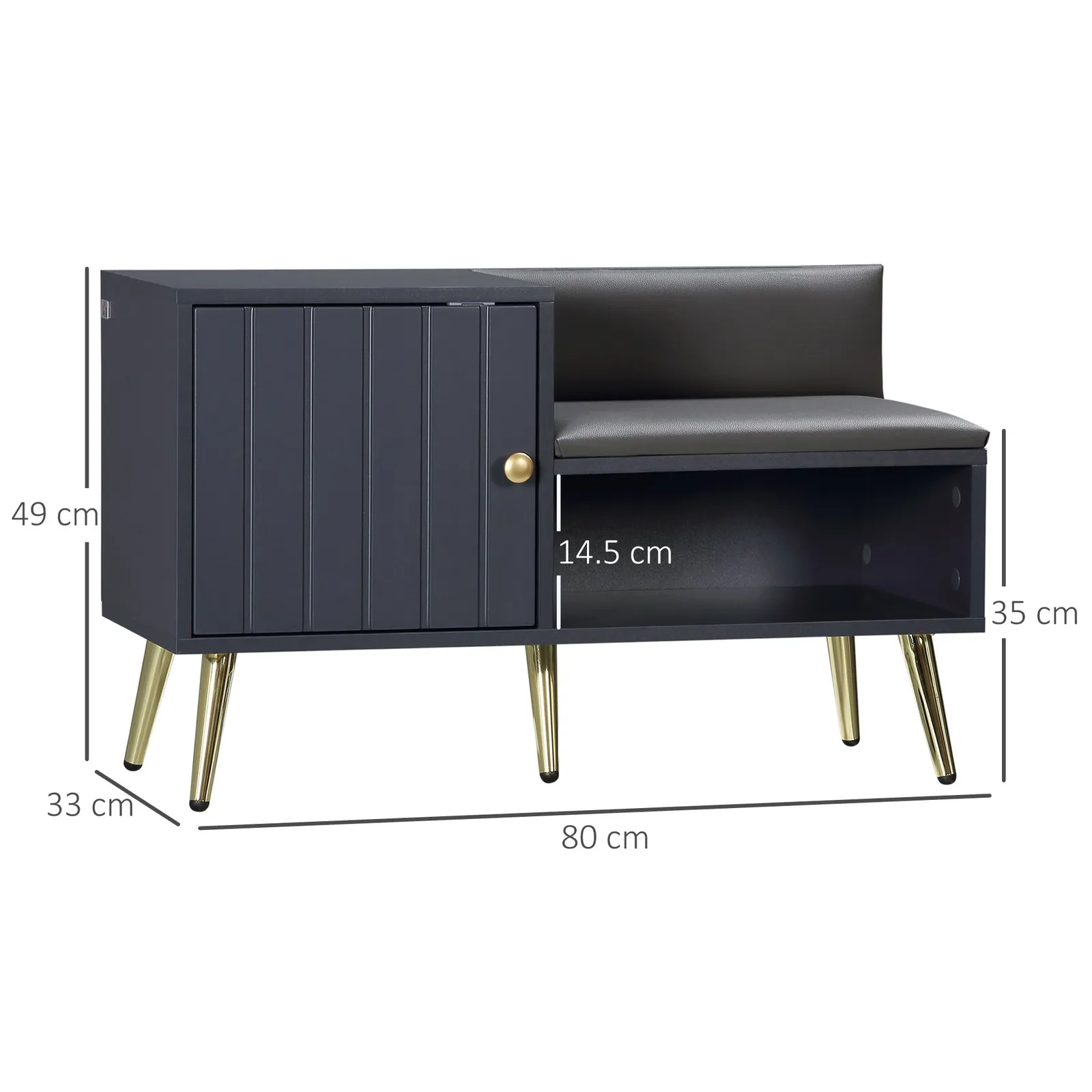 HOMCOM Shoe Bench with Storage Cabinet, Seating Cushion in Grey 3