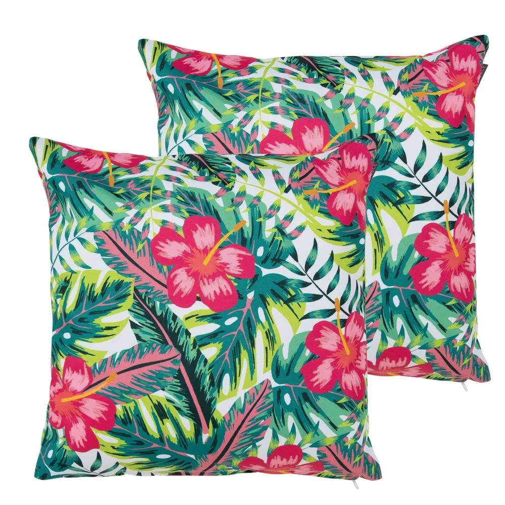 icon Indoor & Outdoor Waterproof Cushion Set of 2 Lemon Leaf Waterproof Cushion in Pink