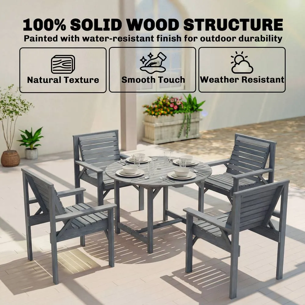 OUTSUNNY Garden Dining Set, Round Table & Chairs w/ Parasol Hole in Grey 4