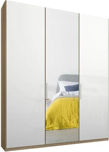 Caren 3 door 150cm Hinged Wardrobe, Oak Frame, White Glass and Mirror Doors