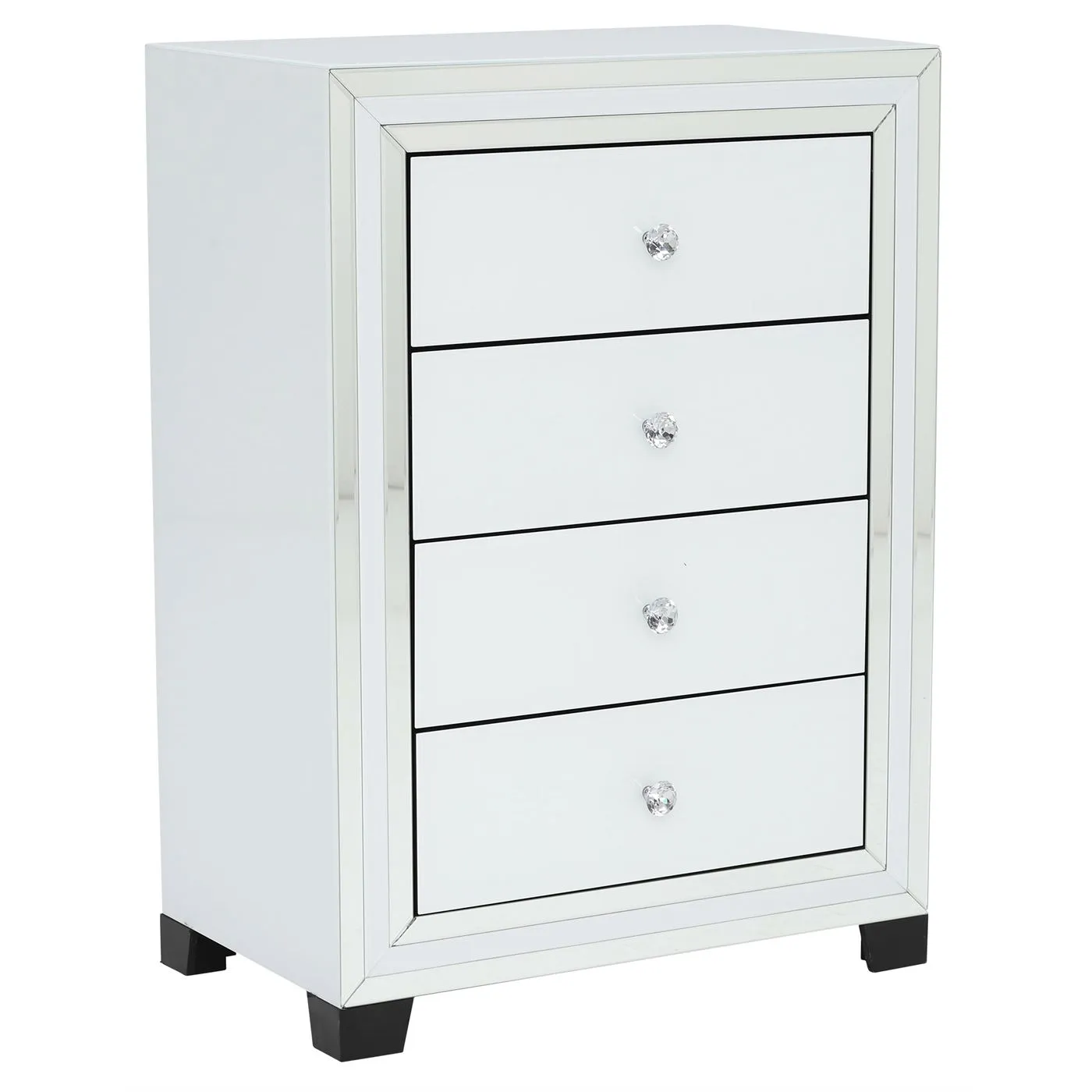 Krystal 4 Drawer Chest, White Glass and Mirror