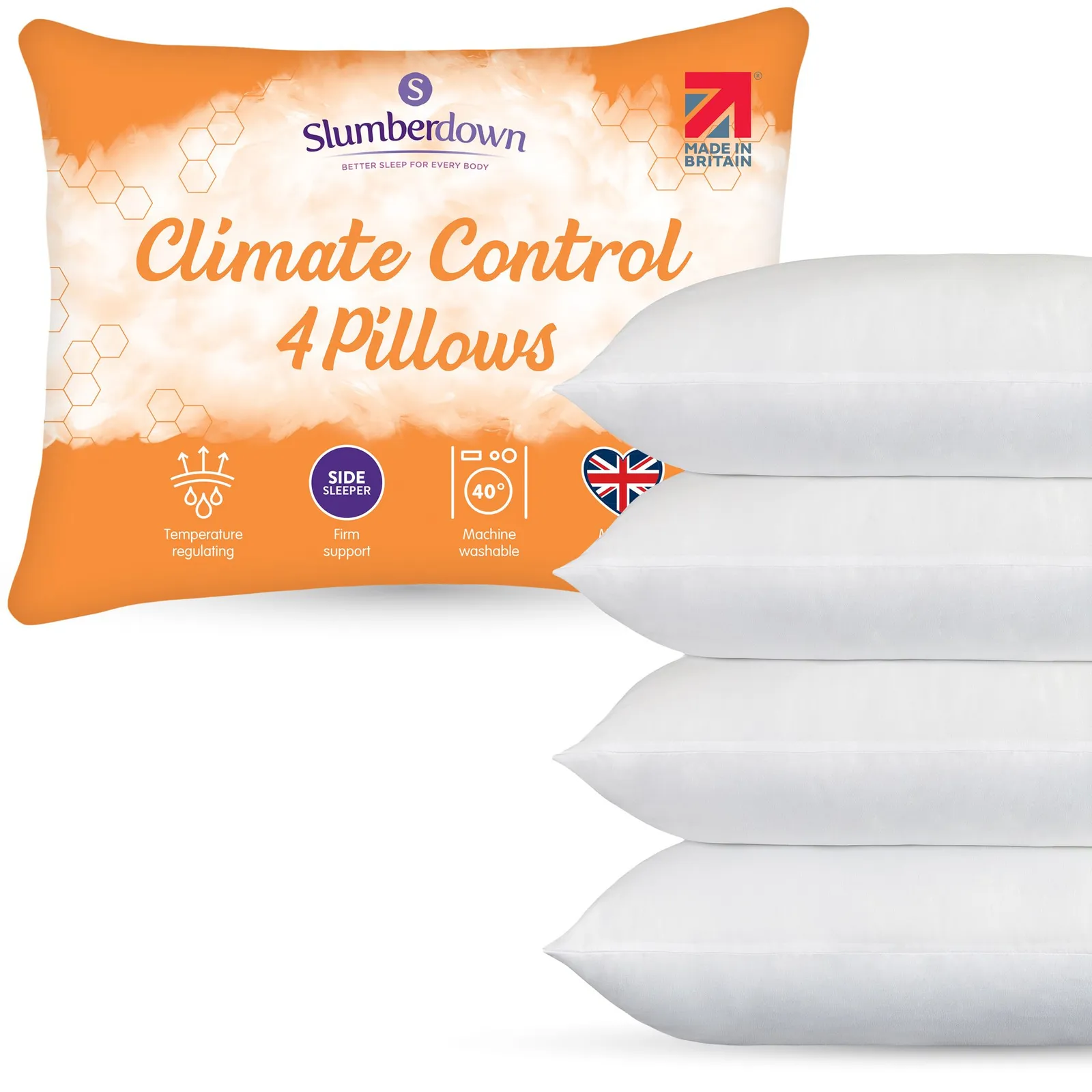 Slumberdown 4 Pack Climate Control Firm Support Pillows in White