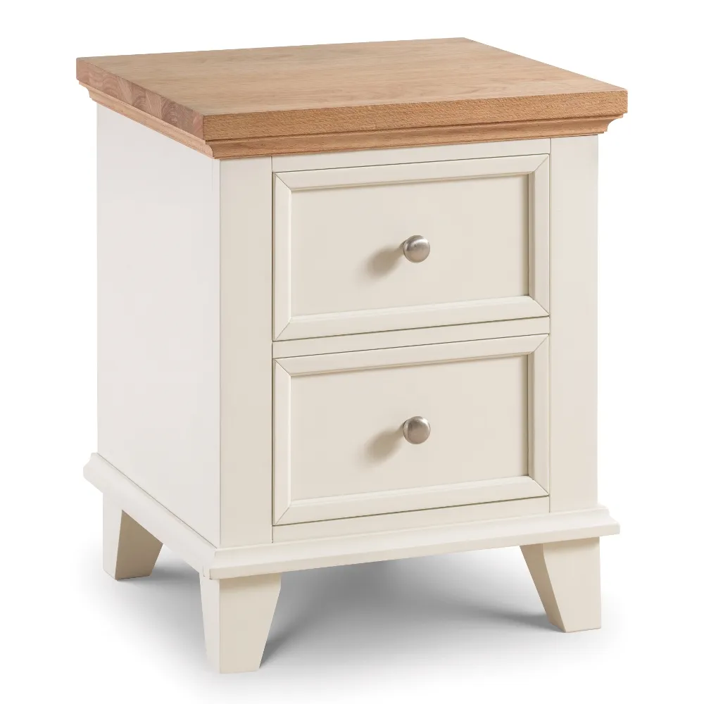 Portland Stone White and Oak 2 Drawer Bedside Table