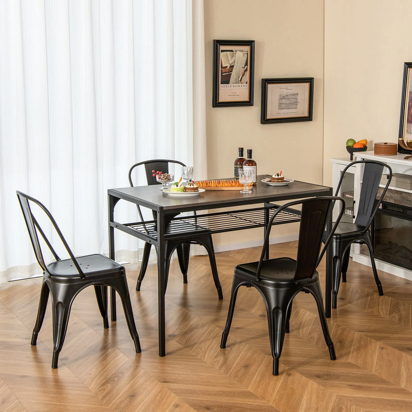 Costway 4PCS Stackable Dinning Chairs Industrial Metal Bar Stools with Removable Backrest in Black 3