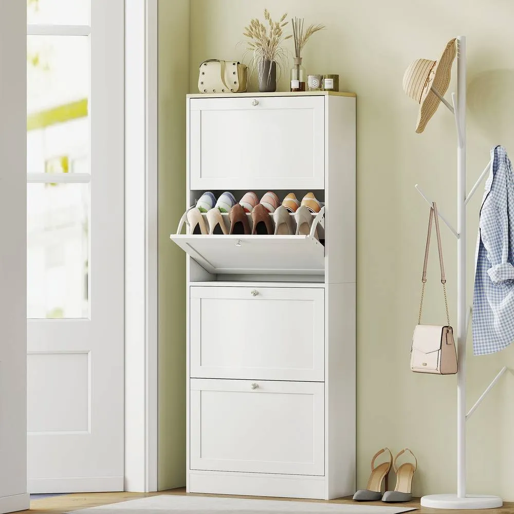 HOMCOM Narrow Shoe Cabinet with 4 Flip Drawers for 24 Pairs of Shoes White
