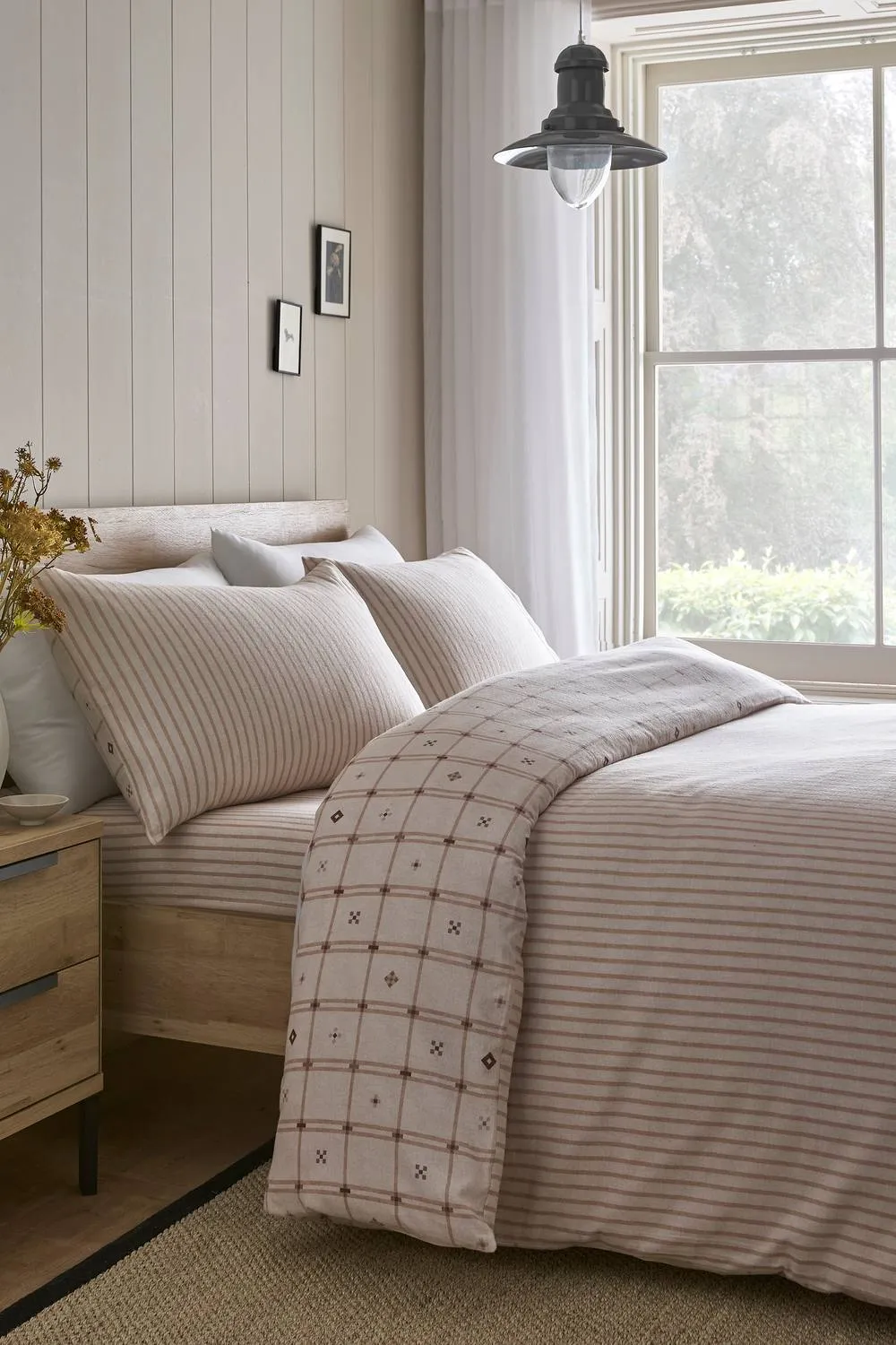 Dreams & Drapes 'Cottage Check' Brushed Cotton Duvet Cover Set in Natural 4