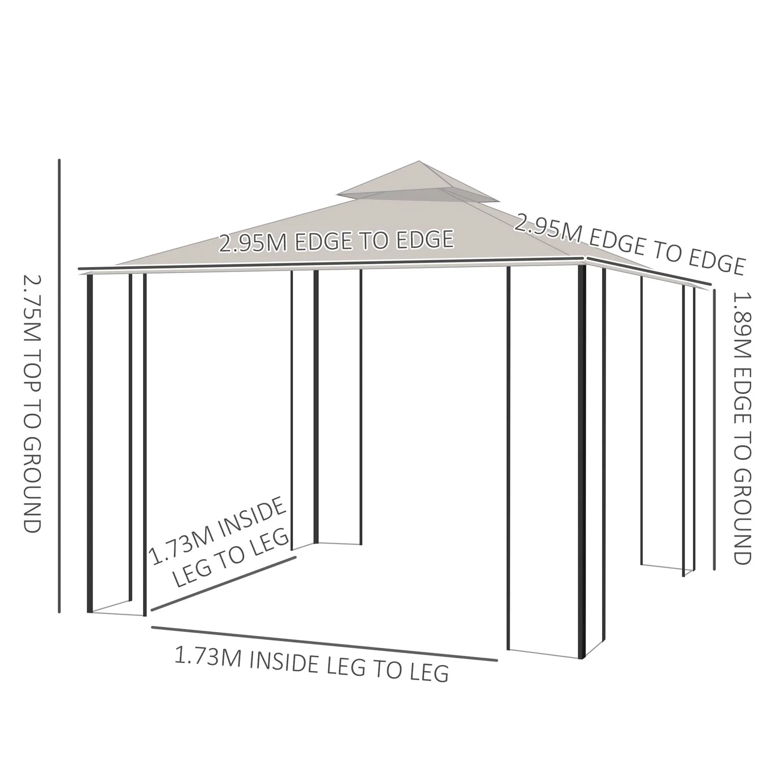 OUTSUNNY Gazebo Party Tent Canopy Sun Shade for Patio Garden 3x3(m) in Beige 3