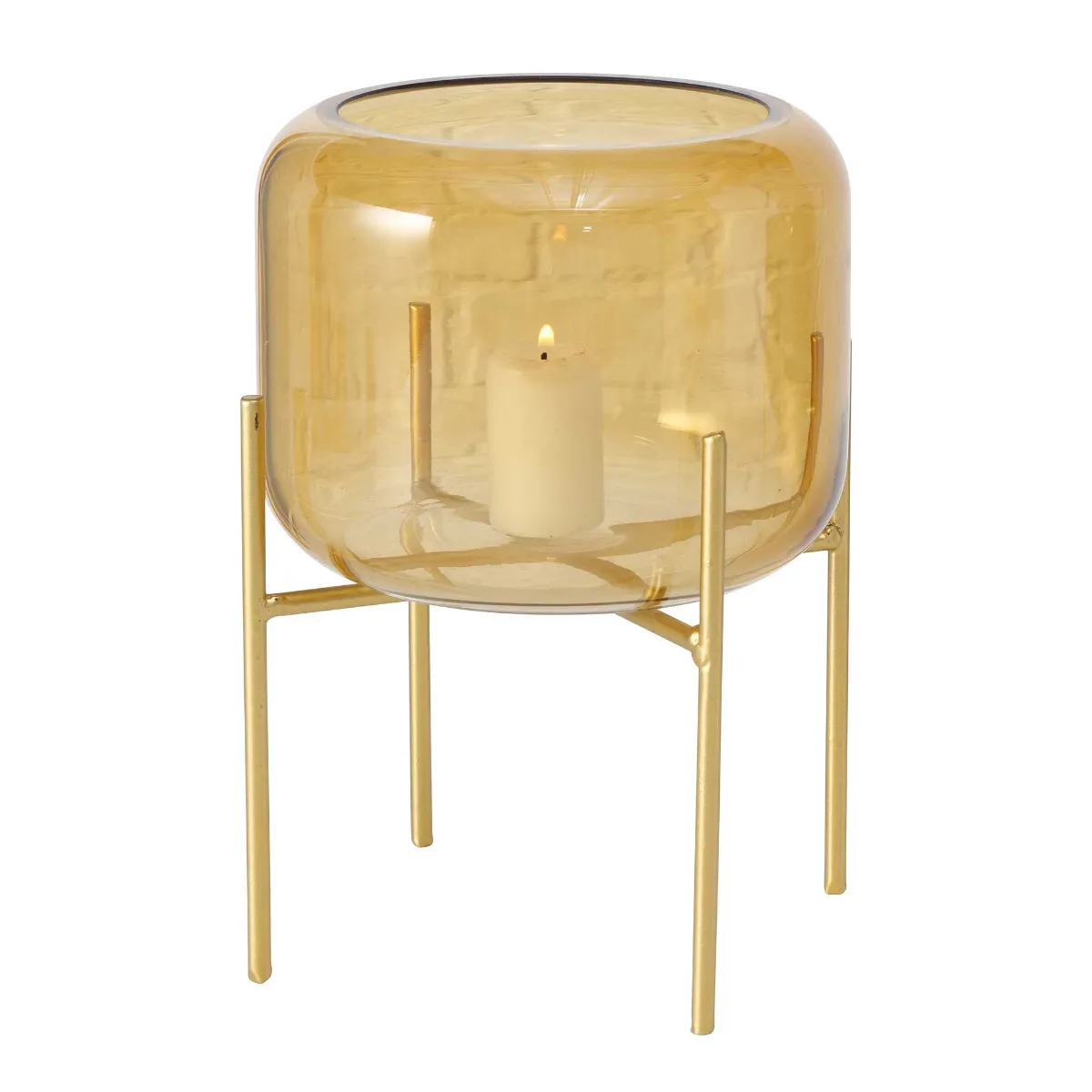 Amber Glass Hurricane on Stand