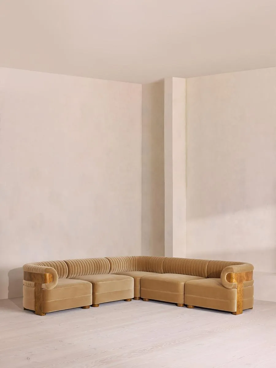 Caleb Modular Corner Sofa, Velvet, Camel, Dark Burl