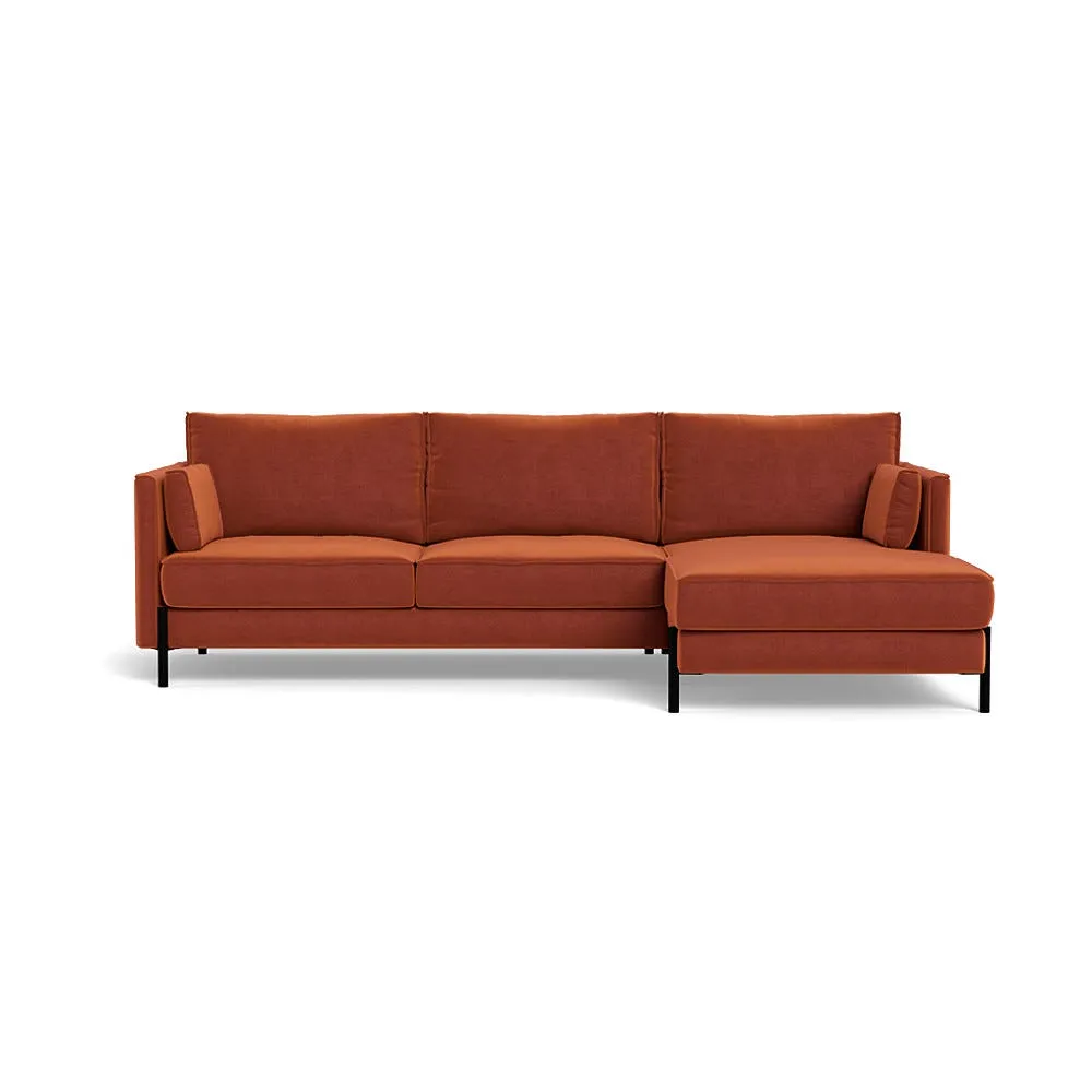 Heal's Tortona RHF 4 Str Corner Chaise Cotton Velvet Russet, Black Feet 1