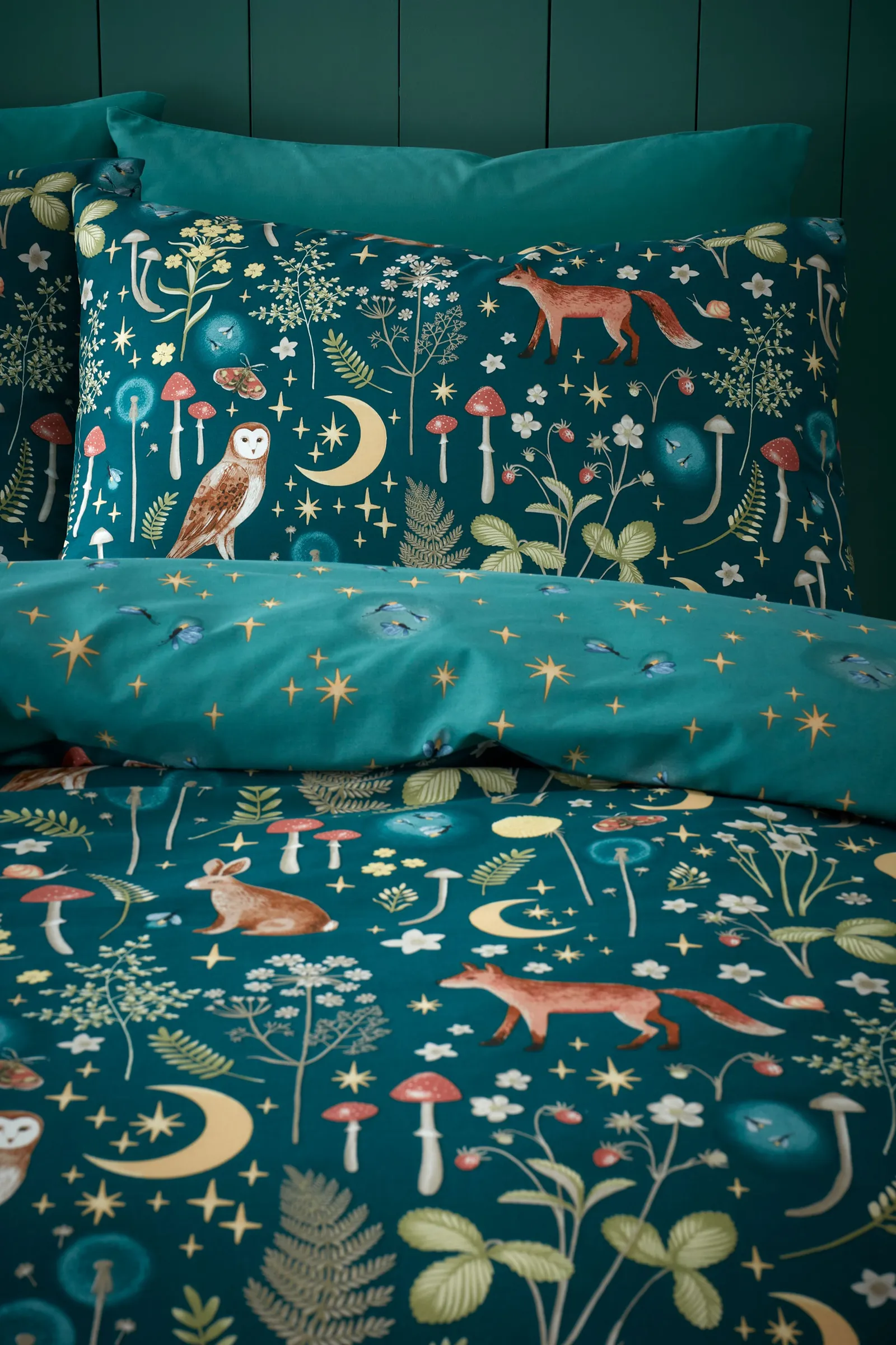 Catherine Lansfield 'Enchanted Twilight Animals' Reversible Duvet Cover Set in Green 3