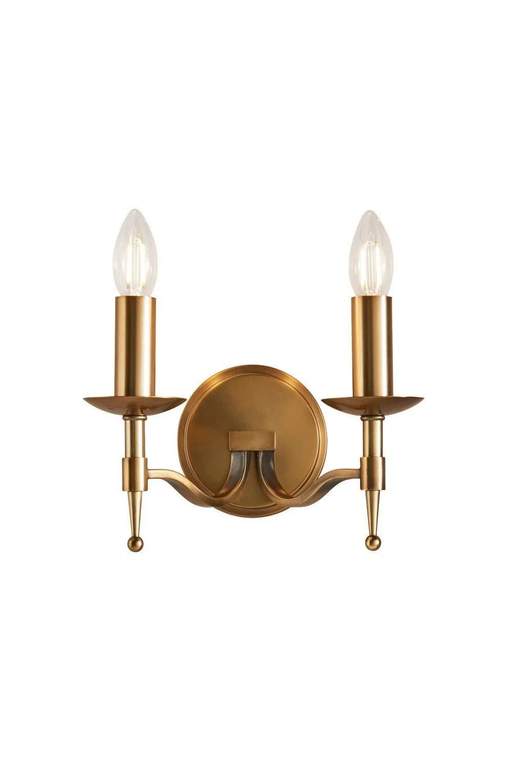 Netlighting Stanford 2 Light Indoor Twin Candle Wall Light Antique Brass E14 in Gold