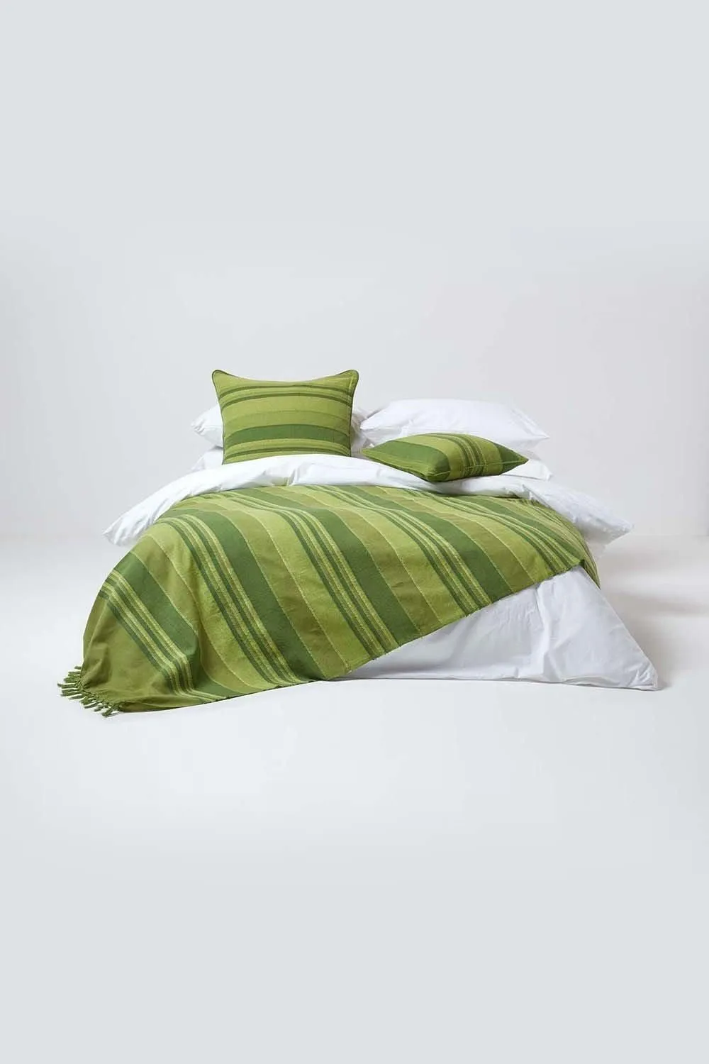 Homescapes Cotton Striped Morocco Cushion Cover in Green 4