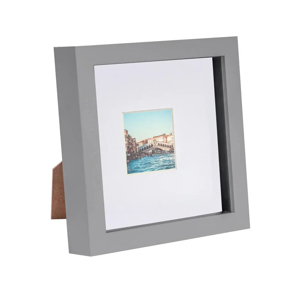 Nicola Spring 3D Box Photo Frame with 2" x 2" Mount - 6" x 6" - Grey in White 1