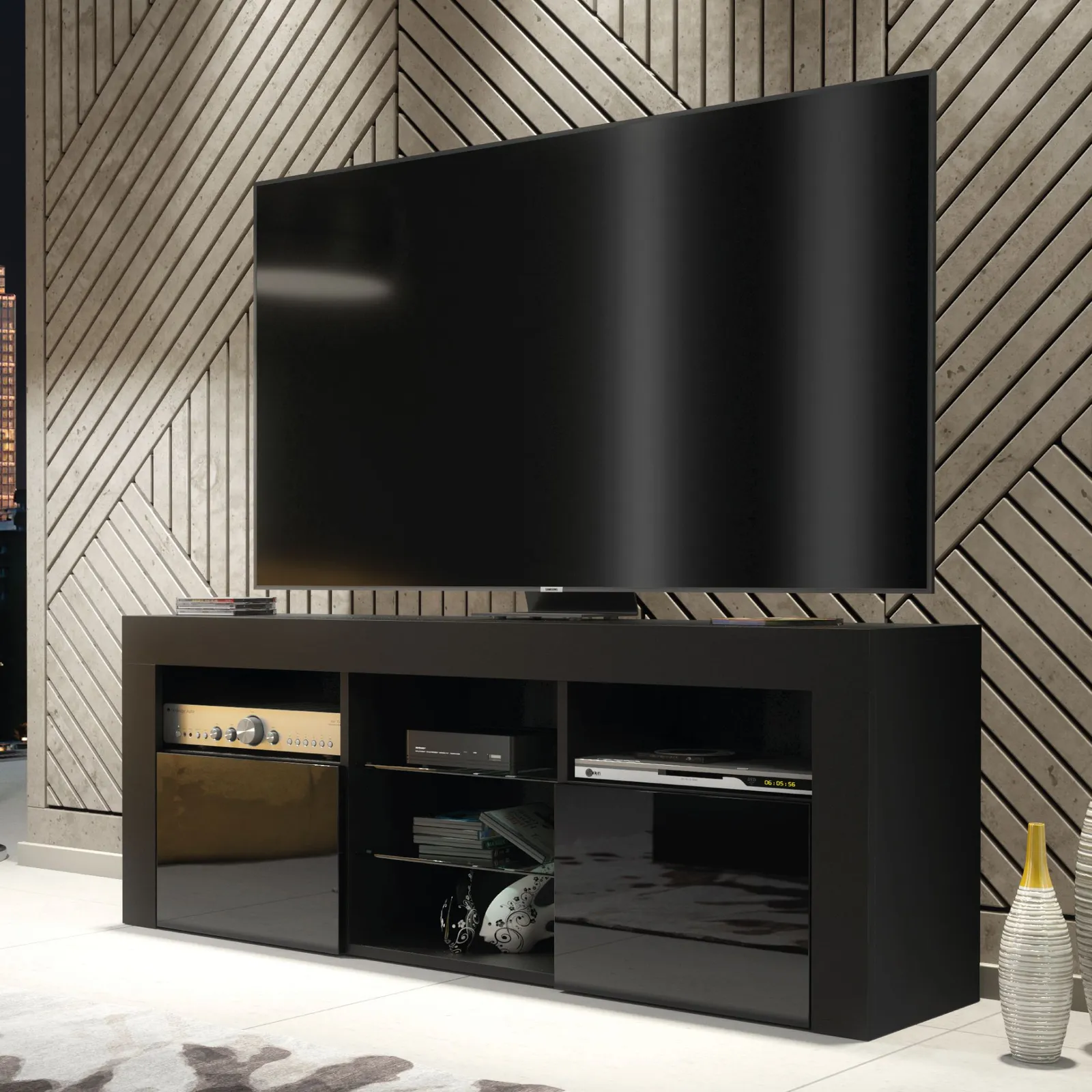 Creative Furniture TV Unit 145cm Modern - Modern Black with High Gloss Doors