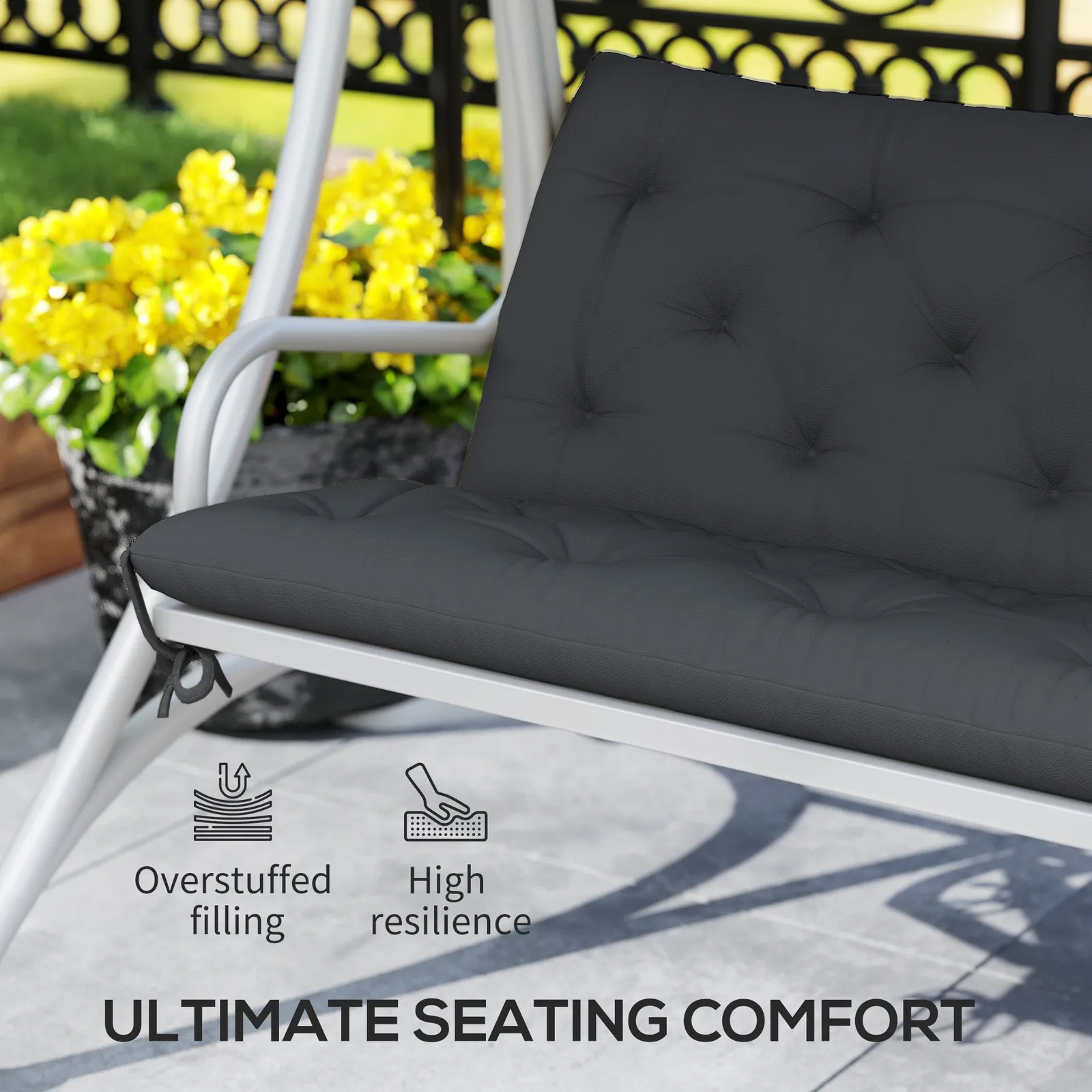 OUTSUNNY Garden Bench Cushion Outdoor Seat Pad with Ties in Black 6