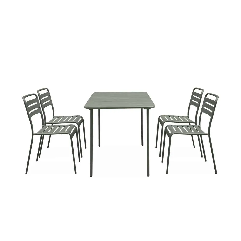 sweeek 4-seater rectangular steel garden table with 4 chairs in Khaki 5