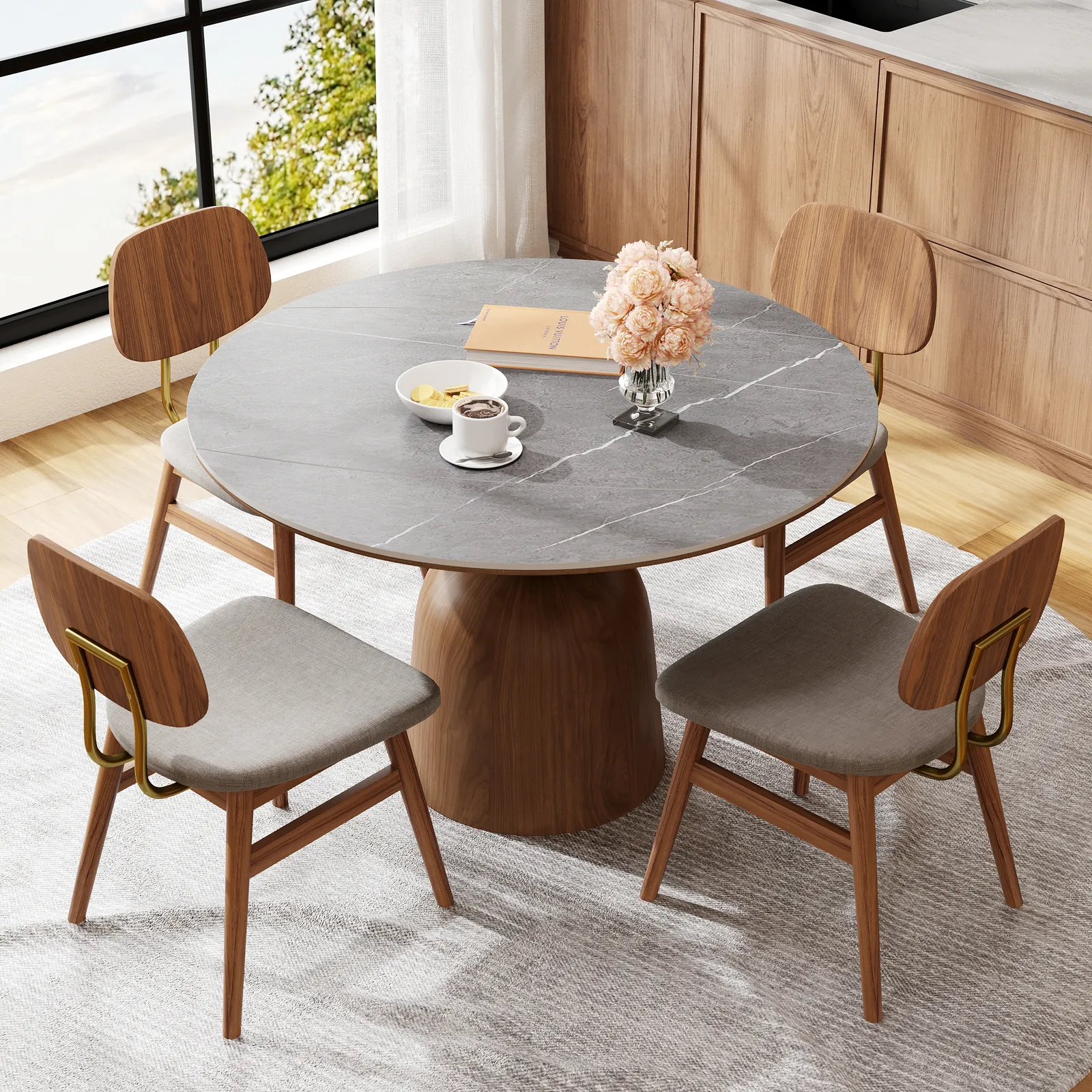 1200mm Modern Extendable Round Dining Table Seats 4-6 People Gray