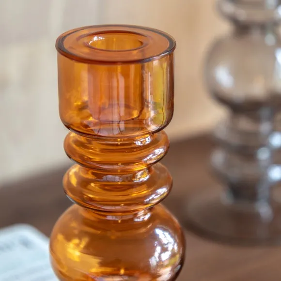 Amber Movera Glass Taper Candlestick Holder 2