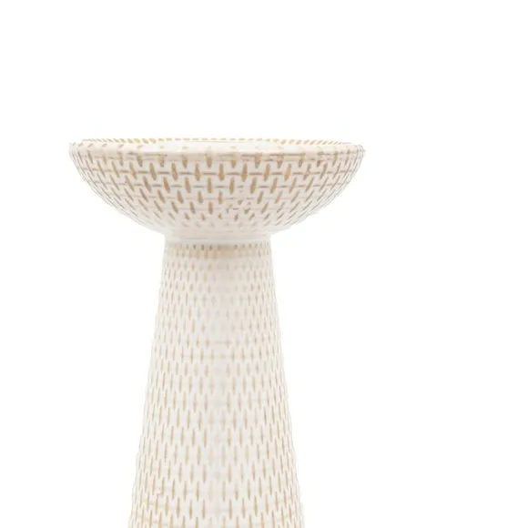 Crossland Grove Porto Ceramic Candle Stick White Glaze (Set of 2), White 4