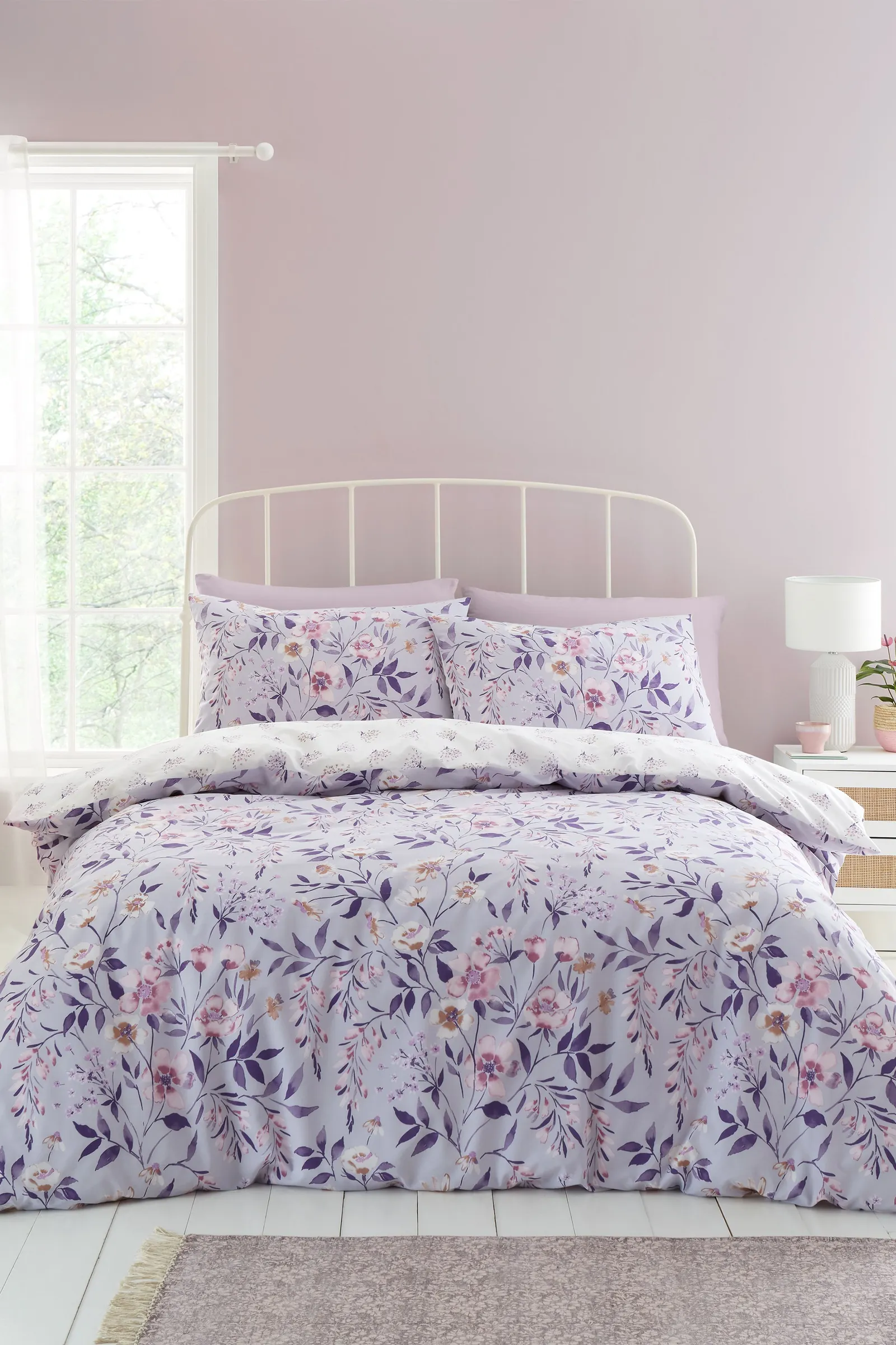 Catherine Lansfield Isadora Floral Reversible Duvet Cover Set in Lilac