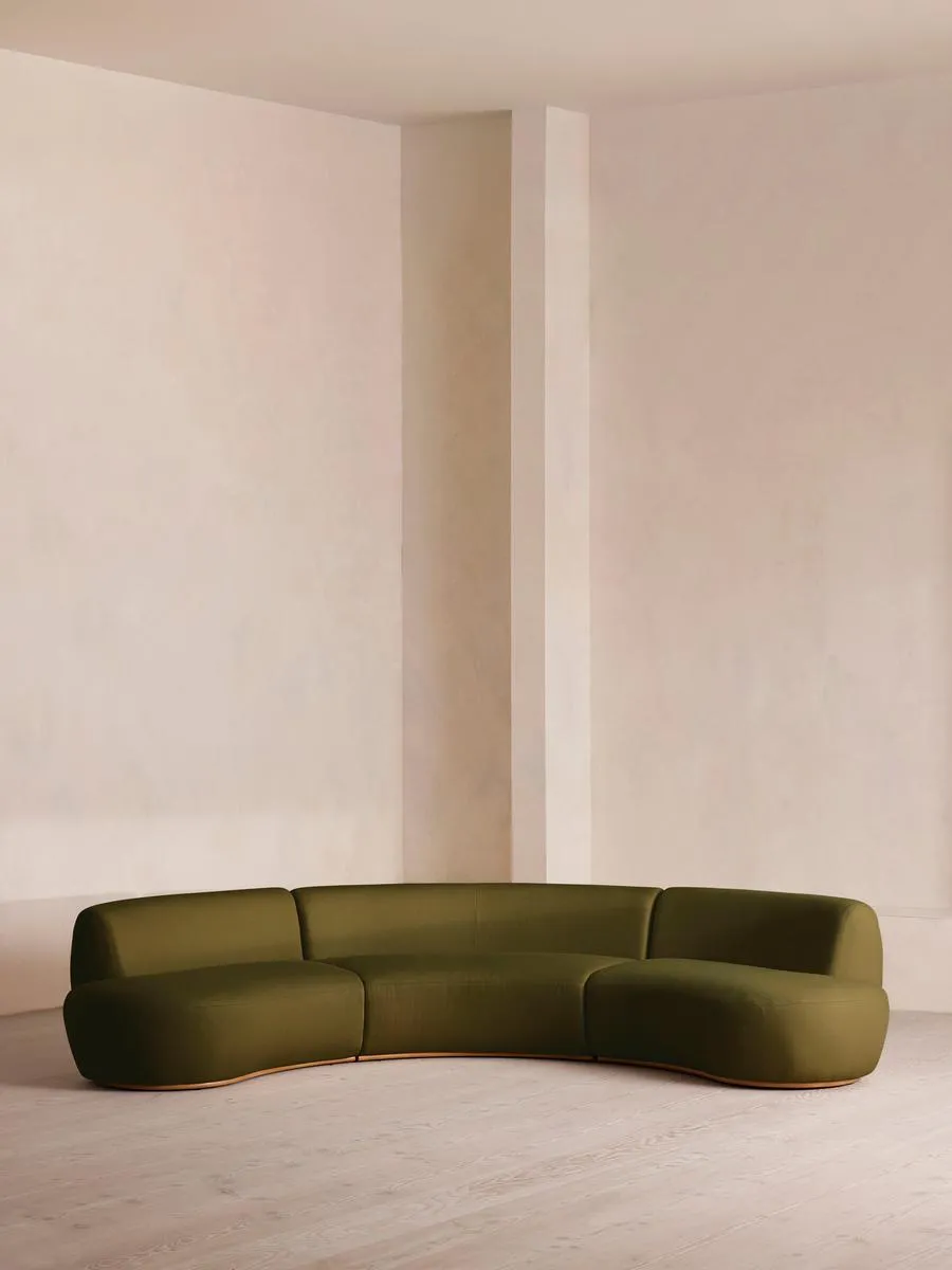 Aline Serpentine Modular Sofa, Six Seater, Linen, Olive