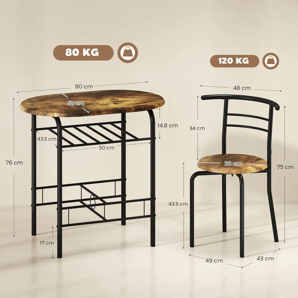 HOMCOM Breakfast Bar Table & Stools Set, Dining Room Set with Shelf in Dark Brown 3