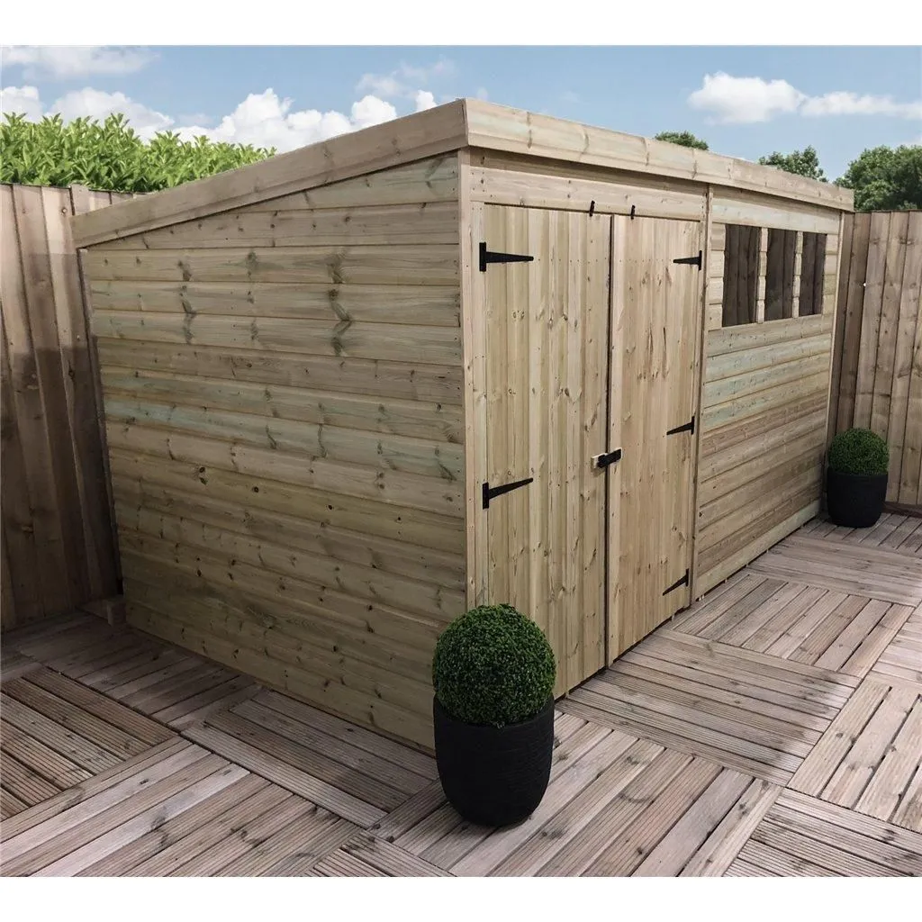 Marlborough 12 x 6 Pressure Treated Pent Garden Shed with Double Doors in Natural 4