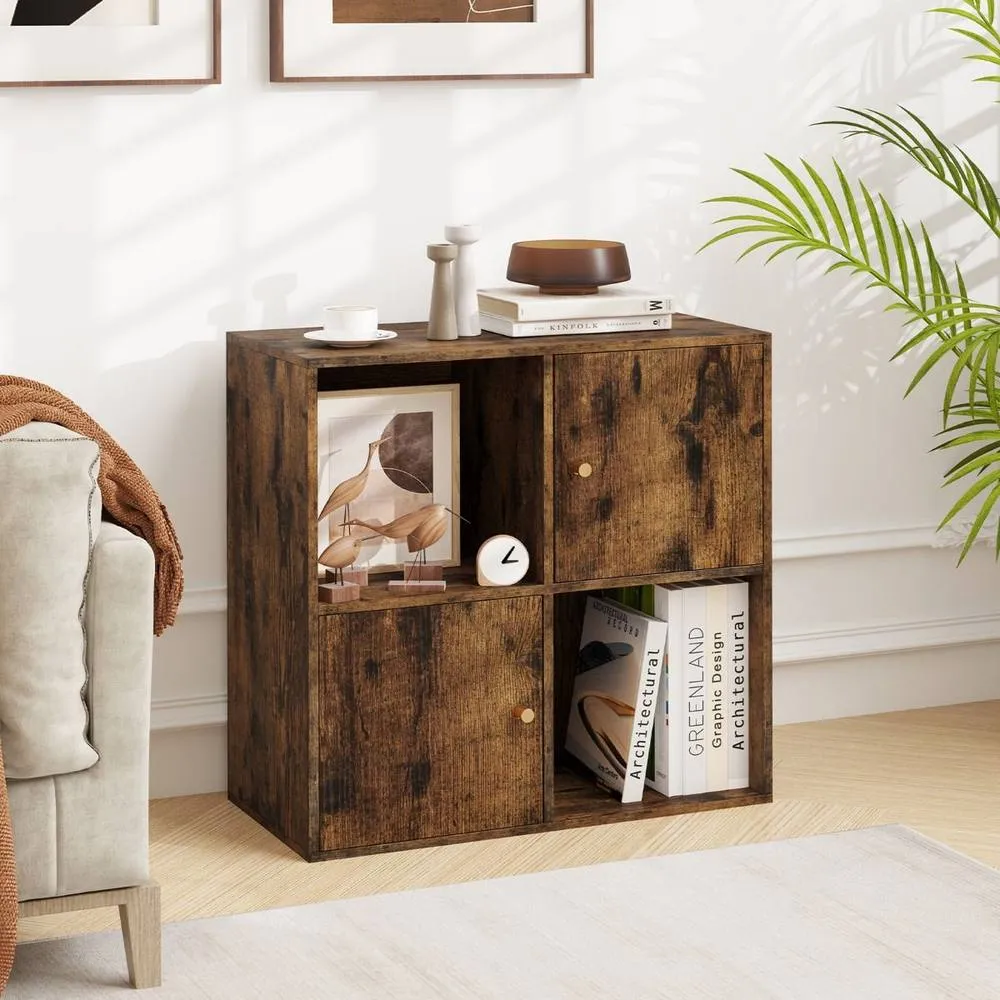 Costway 4-Cube Bookcase 3-Tier Bookshelf Storage Organizer in Brown