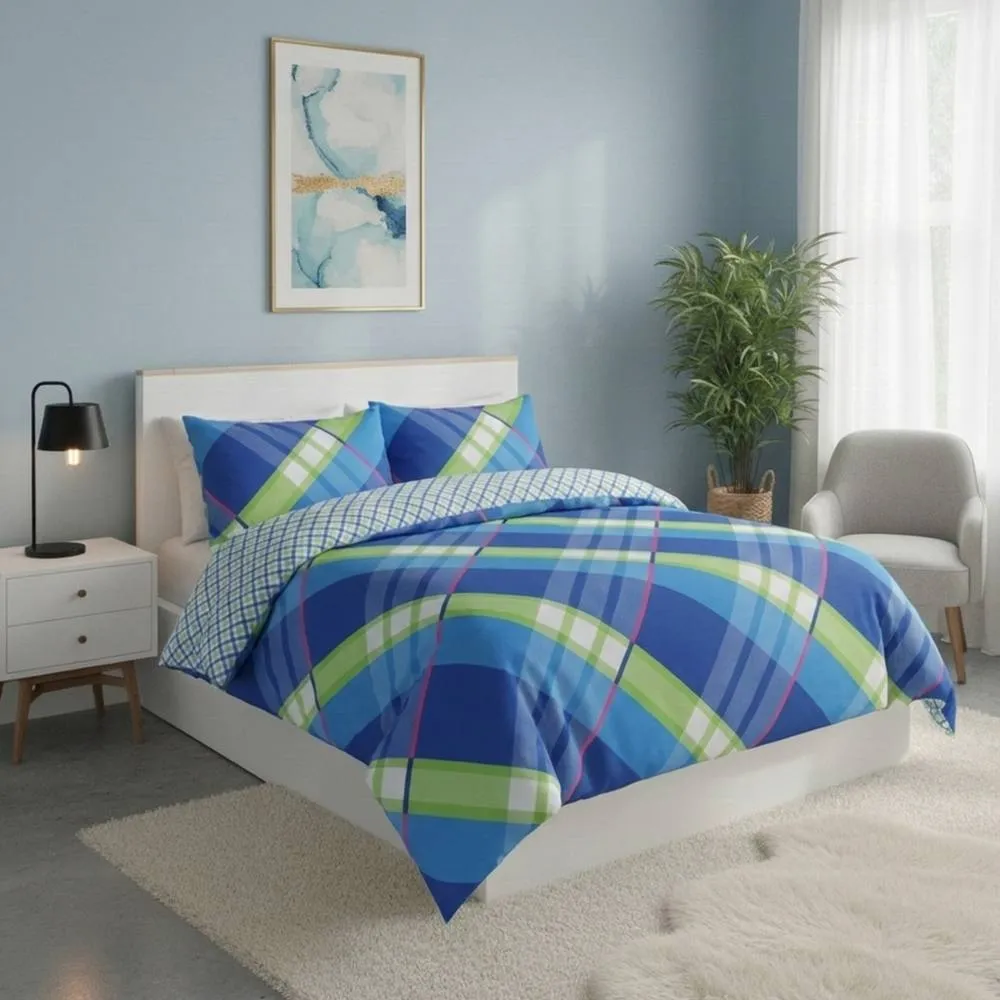 Snug City Reversible Duvet Cover Stylish Geometric Pattern Bedding for Bedroom in Blue