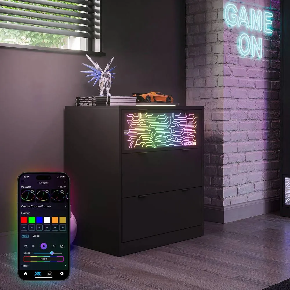 X Rocker NeoNite Chest Of 3 Drawers with App Control RGB LED Lights - Black 2