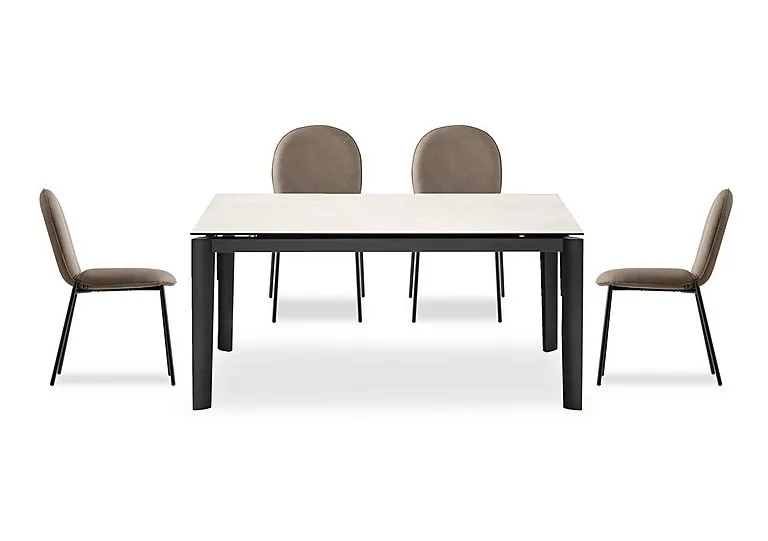 Rosa 160cm Medium Extending Dining Table with Salt White Ceramic Top and Black Metal Legs and 4 Riley Chairs - Desert