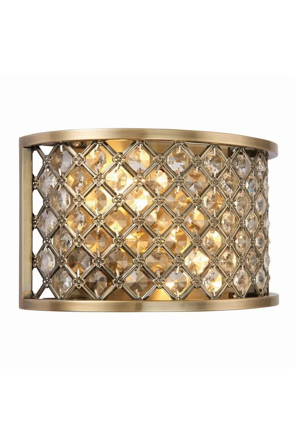 Netlighting Hudson 2 Light Indoor Wall Light Antique Brass with Crystal E14 in Gold
