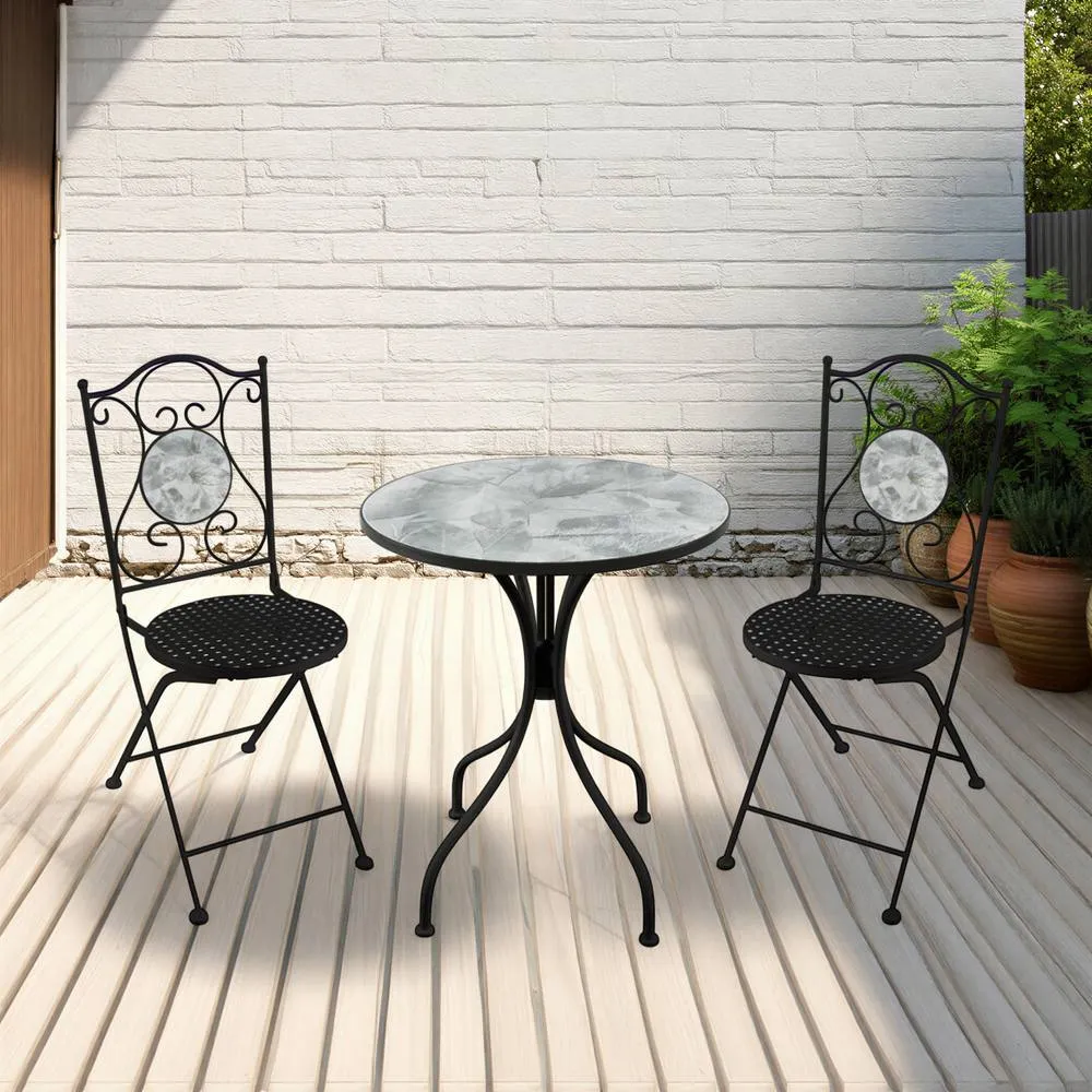 Seconique Ferne Patio Dining Set - Black/Grey Leaf in Black