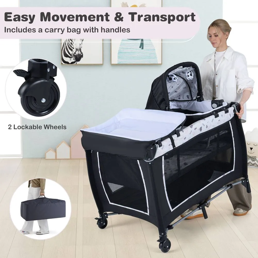 Costway Foldable Pack &Play Portable Baby Playard w/Rocking Bassinet&Music Box 5