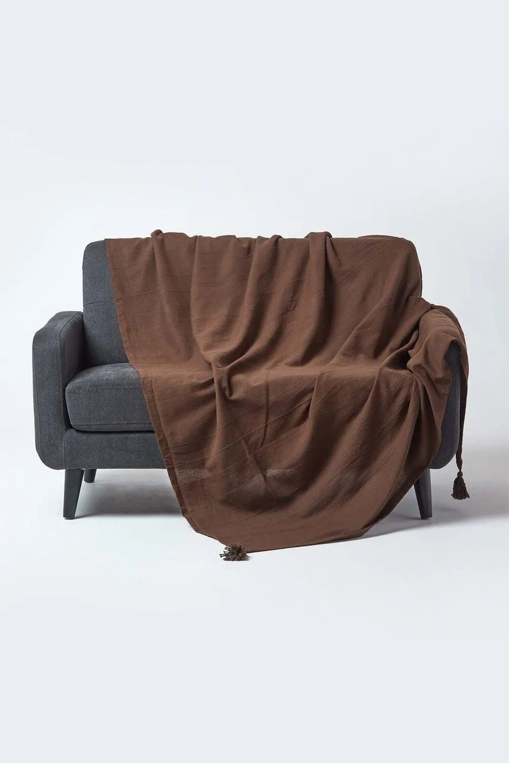 Homescapes Cotton Rajput Ribbed Throw in Chocolate