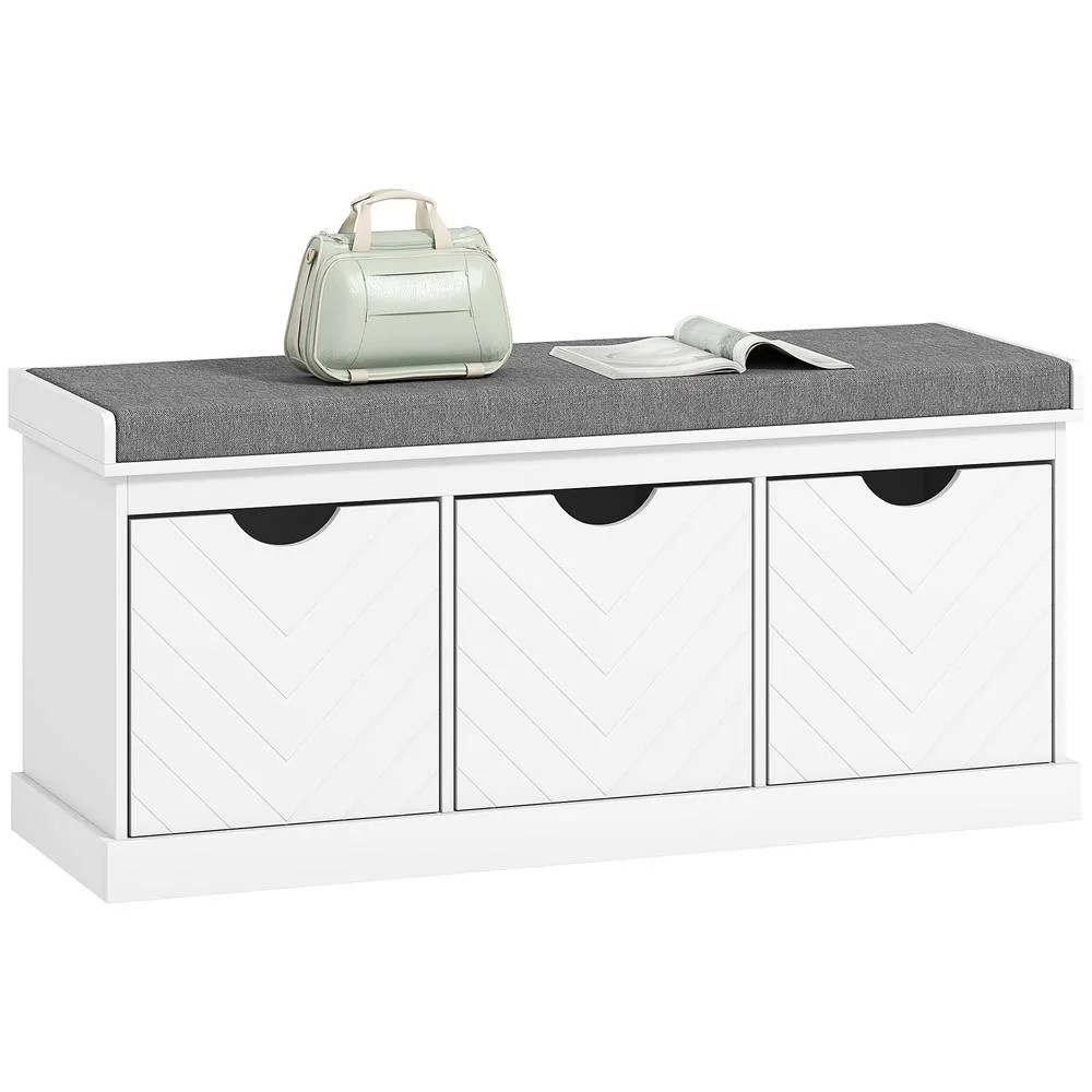 HOMCOM Shoe Storage Bench with 3 Removable Drawers & Padded Seat, White 2