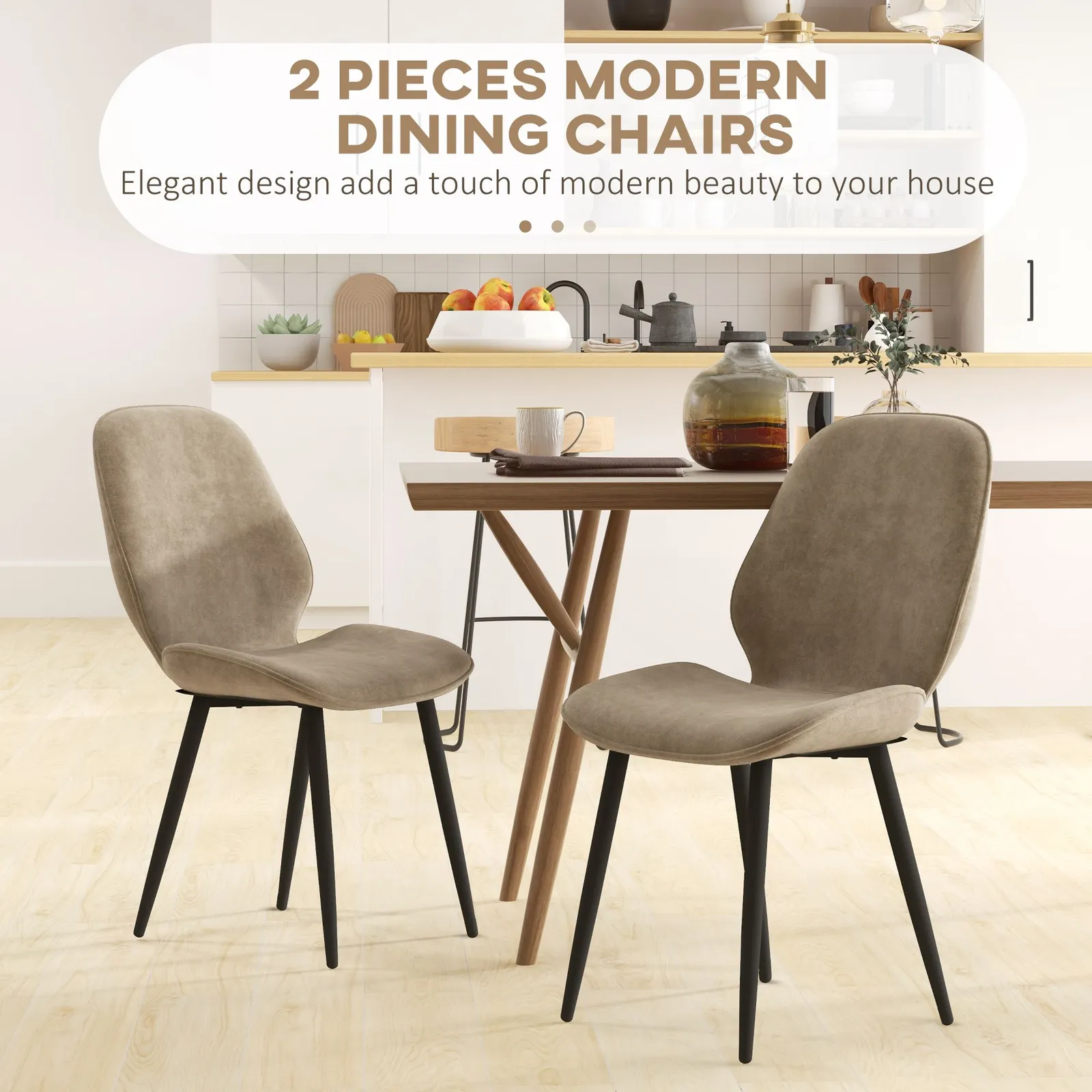 HOMCOM Dining Chairs Set of 2, Upholstered Kitchen Chairs with Metal Legs in Brown 4