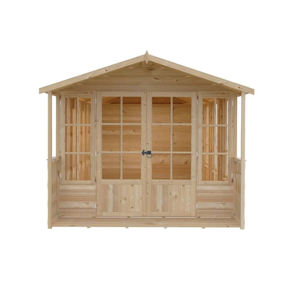 Shires Delmora 8x18 Shiplap Summerhouse with Veranda - L5380xW2456xH2174 mm in Light Brown