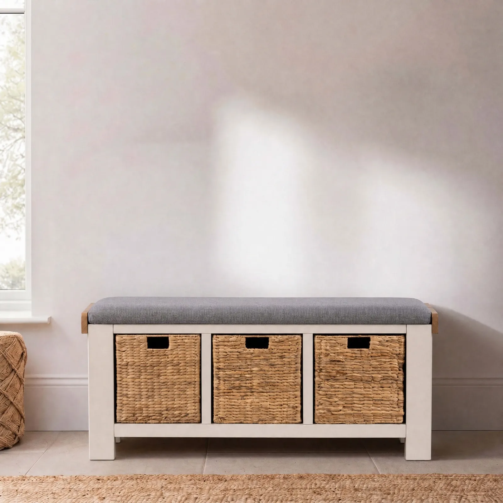 Witney Upholstered Hall Bench 110X35X50Cm, Neutral Wood | Barker & Stonehouse 3