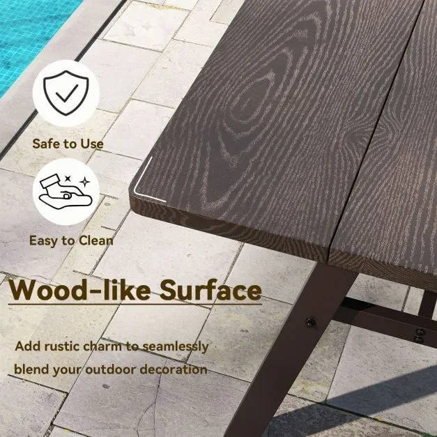 Costway 3Pcs Outdoor Picnic Table & Benches Set w/ 49MM Umbrella Hole in Brown 5